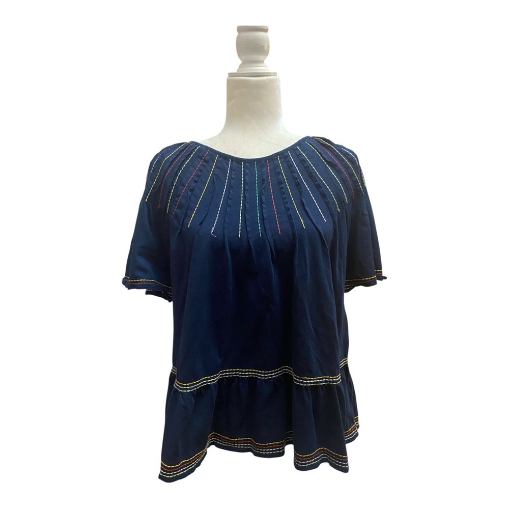 Anthropologie Maeve Chamonix Boho Swing Top Embroidered Navy Blue - Picture 1 of 9